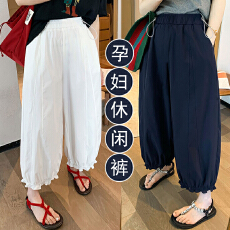 批发现 孕妇木耳边花苞裤2026夏季新款宽松显瘦高腰灯笼裤八九分裤子