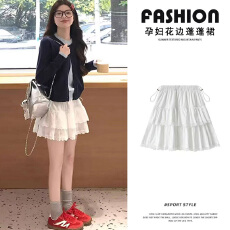 批发孕妇白色蕾丝蛋糕短裙<b class='q'>夏</b>甜美法式高腰显瘦花边a字芭蕾蓬蓬半身裙