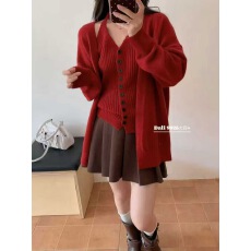 批发韩版气质<b class='q'>甜美</b>挂脖单排扣显瘦背心+百搭减龄洋气针织开衫两件套女