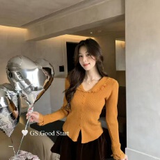 批发秋冬季设计感<b class='q'>蕾丝</b>花边针织开衫女新款韩系娃娃领显瘦气质长袖