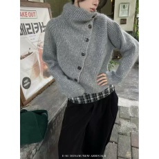 批发2025秋冬新款<b class='q'>毛衣</b>女 斜开扣马海毛混羊毛针织衫