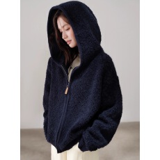 批发<b class='q'>木</b>易易简约通勤摇粒绒连帽外套女2025新款秋季韩系慵懒风软糯上衣