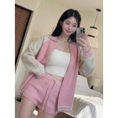 批发拉链棒球服拉链针织时尚套装秋冬新款韩版+宽松慵懒风<b class='q'>短裤</b>两件套