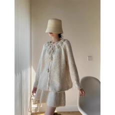 批发2025秋<b class='q'>冬</b>立体玫瑰花温柔软糯单排扣毛衣外套+A字针织短裙套装