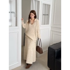 批发大码胖mm秋<b class='q'>冬</b>新款法式慵懒风美拉德复古针织显瘦连衣裙套装