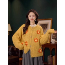 批发温柔风重工刺绣碎花毛衣女2025秋冬款软糯马海毛针织衫慵懒<b class='q'>高级</b>感