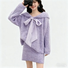 批发洋气超好看蝴蝶结毛衣短裙套装女秋冬<b class='q'>大码</b>胖mm温柔甜美气质两件套