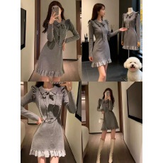 高级感法式灰色针织连衣裙女秋冬设计感气质绝美修身显瘦包臀短裙