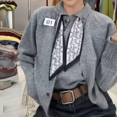 批发学院风配丝巾翻领针织无袖T恤开衫两件套女秋季新款减龄百搭毛衣