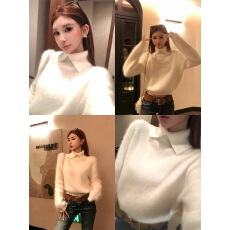批发李婉君氛围感高领<b class='q'>毛衣</b>秋冬慵懒松弛感羊毛<b class='q'>兔毛</b>拉长毛加厚针织上衣