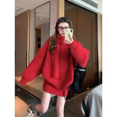 批发绿色毛衣套装女2025新款冬季<b class='q'>高级</b>感韩系复古慵懒针织半身裙两件套