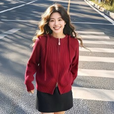 批发新年红色超好看毛衣外套女秋冬2025新跨年圣诞穿搭慵懒<b class='q'>高级</b>感上衣