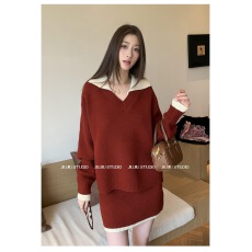 批发韩系撞色设计感条纹上衣女2025年秋冬新款宽松舒适连帽针织毛衣潮