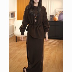 批发时尚套装通勤百搭秋冬新款舒适上衣<b class='q'>长裙</b><b class='q'>两件套</b>休闲显瘦