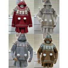 批发费尔岛裙子套装女韩系一整套深冬穿搭加厚毛衣半身裙帽子三件套