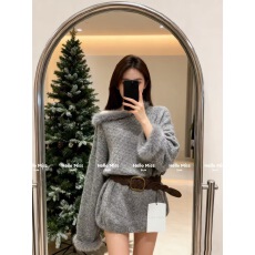 批发2025新款韩系<b class='q'>甜美</b>风毛衣女慵懒宽松毛毛拼接针织配腰带