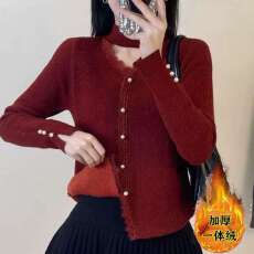 批发欧洲站秋冬新款欧货时尚蕾丝花边拼接亮片<b class='q'>加绒</b>针织衫女打底毛衣潮