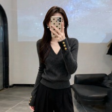 批发深灰色v领针织毛衣女装秋冬季<b class='q'>大码</b>胖mm高级感好看内搭打底衫上衣