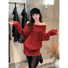 批发韩系一整套深<b class='q'>冬</b>穿搭毛衣套装女新款重工蝴蝶结针织短裙两件套