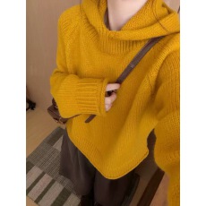 批发纯色慵懒风连帽毛衣2025冬季新款<b class='q'>韩版</b>显瘦宽松百搭上衣<b class='q'>针织衫</b>