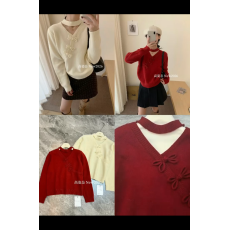 批发秋冬v领挂脖中国结少女风毛衣针织衫套头女上衣