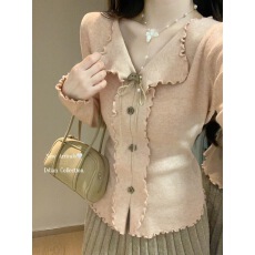 批发秋冬<b class='q'>韩版</b>纯欲V领木耳边针织衫安迪绒内搭打底长袖毛衣女