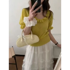 批发夏季韩系圆领镂空带披肩冰丝短袖T恤<b class='q'>针织衫</b>女2026新款漂亮上衣