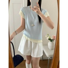 批发2026春夏季时尚新款小众<b class='q'>针织衫</b><b class='q'>假两件</b>百搭显瘦修身短袖T恤上衣女