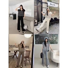 批发夏季新款韩版宽松针织连帽半拉链上衣时尚休闲阔腿裤女