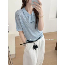 批发<b class='q'>娃娃领</b>薄款针织短袖<b class='q'>t</b><b class='q'>恤</b>女夏季修身显瘦小衫上衣夏