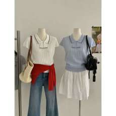 批发<b class='q'>娃娃领</b>薄款针织短袖<b class='q'>t</b><b class='q'>恤</b>女夏季修身显瘦小衫上衣夏