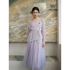 批发<b class='q'>大码</b>温柔花朵镂空罩衣夏季不规则系带收腰上衣圆领长袖