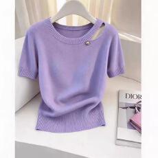 批发官图  <b class='q'>高级</b>感独特漂亮镂空短袖针织衫女2026春夏新款纯色T恤上衣