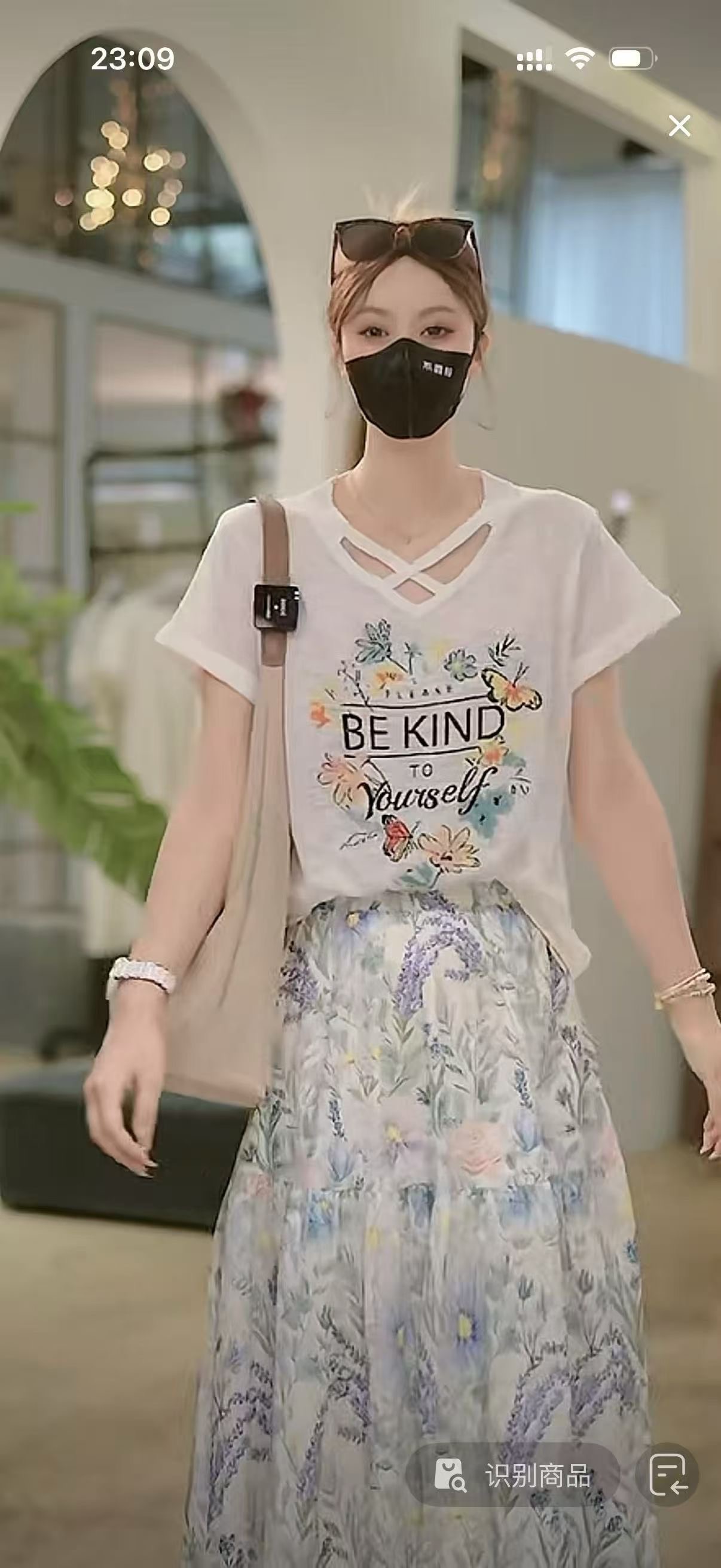 대나무 마디 마 V넥 십자가 태양 꽃 얇고 가벼운 반팔 여름 새로운 루즈핏 한국 스타일 통기성 반팔 티셔츠