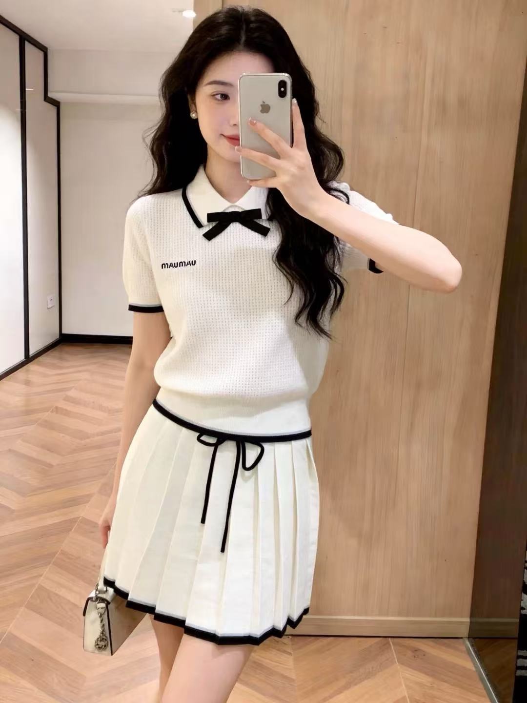 2026 슈퍼 화재 착용 가져 가라. 전체 집합 ootd 착용 가져 가라. 한국 스타일 세트 니트 반팔 플리츠 스커트 니트 스웨터