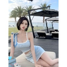 批发张元英风格纯欲性感修身套装女背心+包臀裙两件套