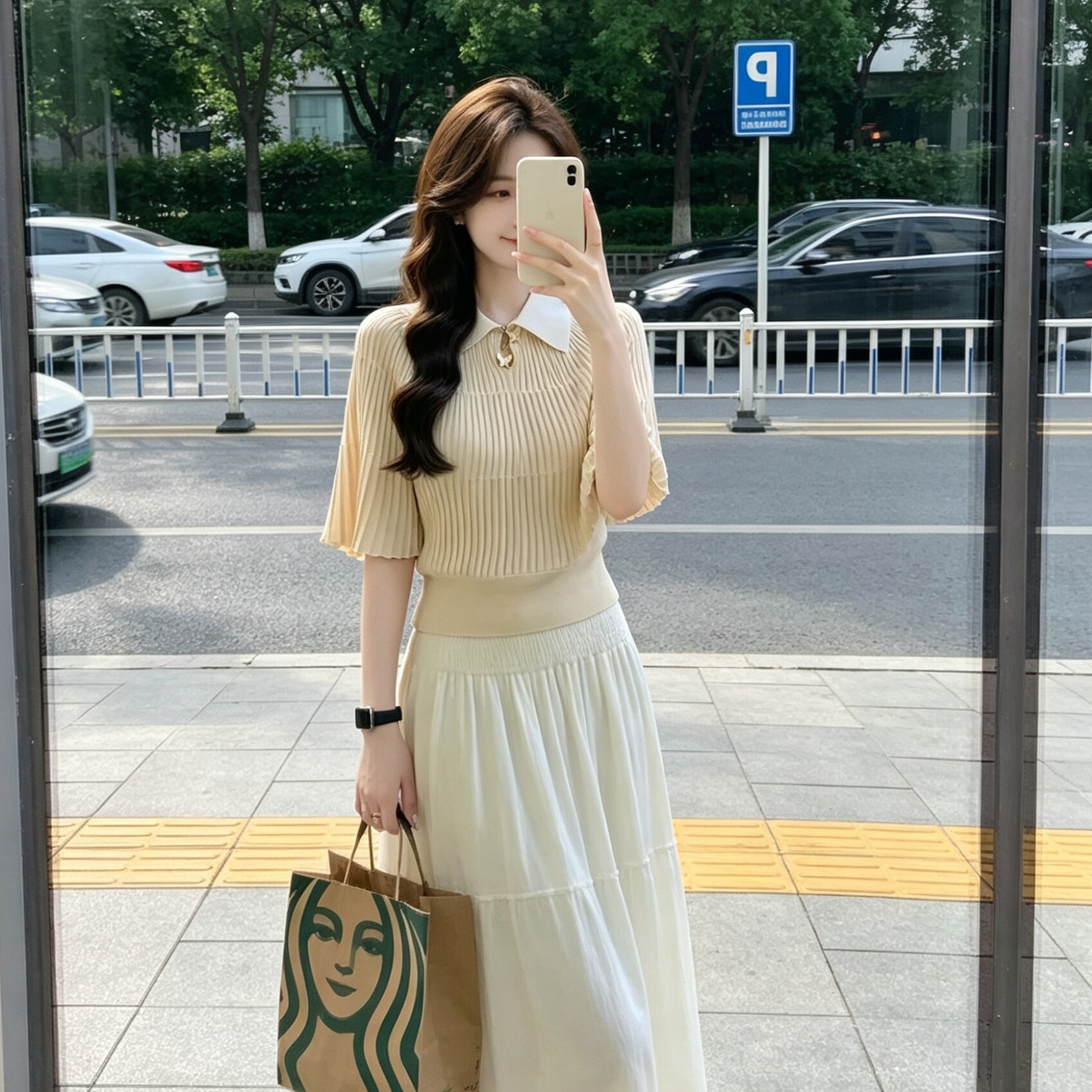 한국 chic 여름 새로운 품격 POLO 칼라 배색 망토 외국 가스 얇은 스타일 니트 스웨터