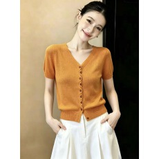 批发不规则纽扣V领冰丝针织<b class='q'>开衫</b><b class='q'>女</b>夏装新款欧货<b class='q'>女</b>装上衣chic