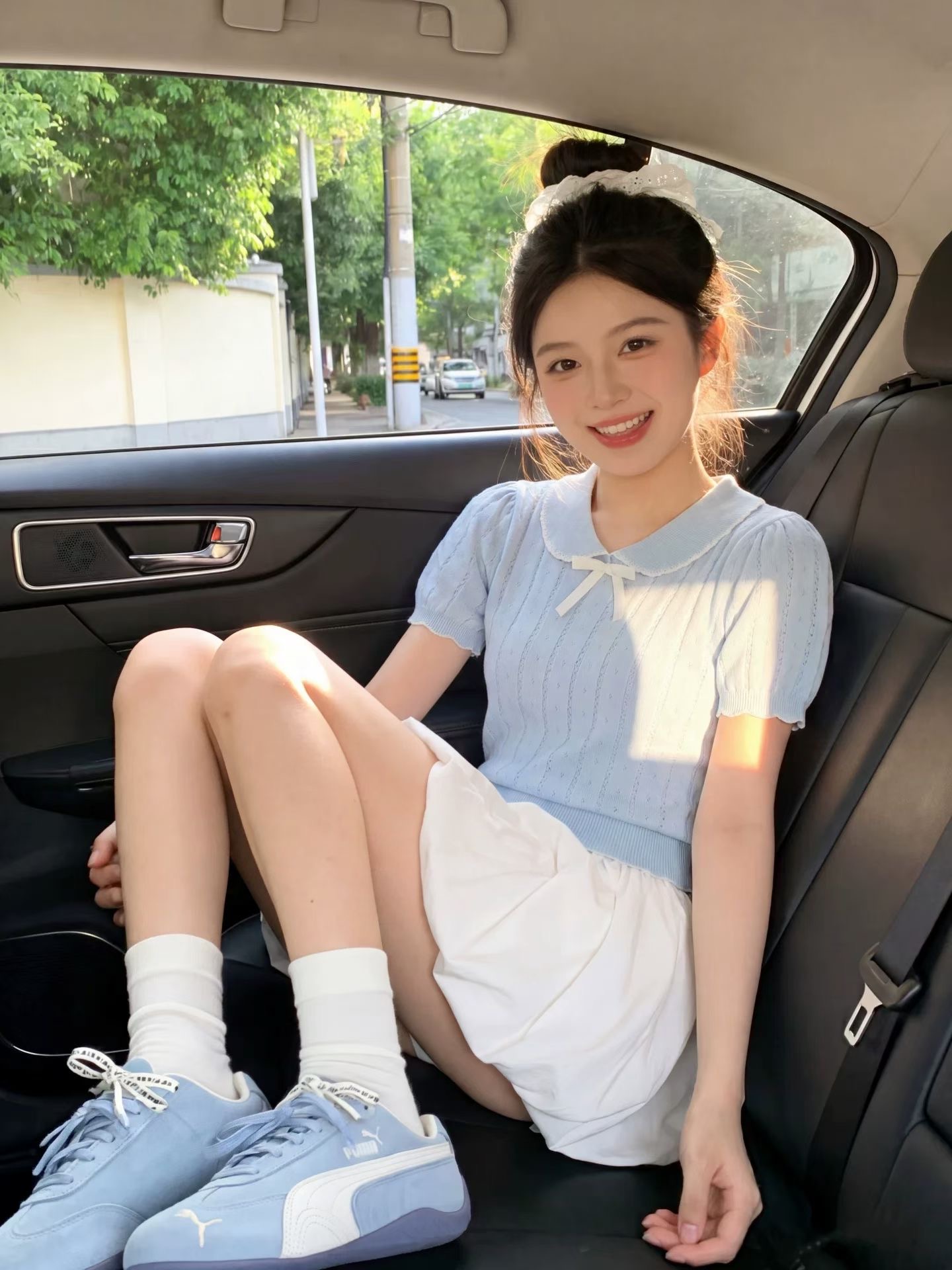 회색 베이비 칼라 나비 매듭 니트 반팔 티셔츠 프랑스식 꼬집기 허리 Chic 작은 맨위 여성 여름 2026 새로운