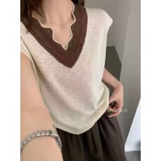 批发大码设计感v领小飞袖t恤女夏季新款无袖背心胖mm百搭时尚显瘦上衣