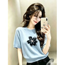 批发撞色<b class='q'>花朵</b>提花针织衫女短袖2026夏季新款松弛感薄上衣
