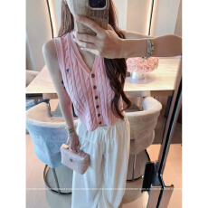 批发夏季高级感刺绣无袖外穿针织背心女韩系挂脖修身v领内搭打底<b class='q'>上衣</b>