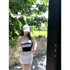 批发夏季毛织修身显瘦拼色挂脖针织<b class='q'>连衣裙</b>包臀裙