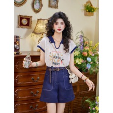 批发扣子家彩色果园卡通色织<b class='q'>t</b><b class='q'>恤</b>女夏季薄款休闲针织短袖 竹节麻