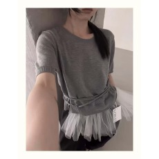 批发今年流行的爆款女装<b class='q'>夏</b>季2026新款系带短袖针织独特漂亮巨好看上衣