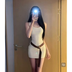 批发<b class='q'>两件套</b>配腰带针织背心连衣裙女2026春夏新款性感修身包臀吊带裙子