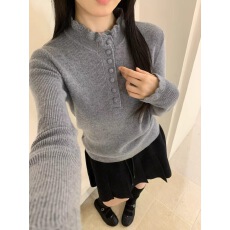 批发韩系灰色花边半<b class='q'>高领</b>针织<b class='q'>打底衫</b>女秋冬设计感小众毛衣内搭长袖上衣