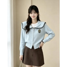 批发海军领针织开衫女2026早春季<b class='q'>新款</b>高级感修身双拉链长袖<b class='q'>打底衫</b>上衣