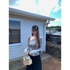 批发Tongiiuu Girlsdaily 设计感<b class='q'>条纹</b>拼接<b class='q'>打底衫</b>女修身内搭T恤上衣秋