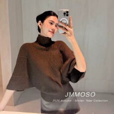 批发<b class='q'>秋</b>季新款气质半高领落肩中袖斗篷式针织衫女高智感宽松毛衣